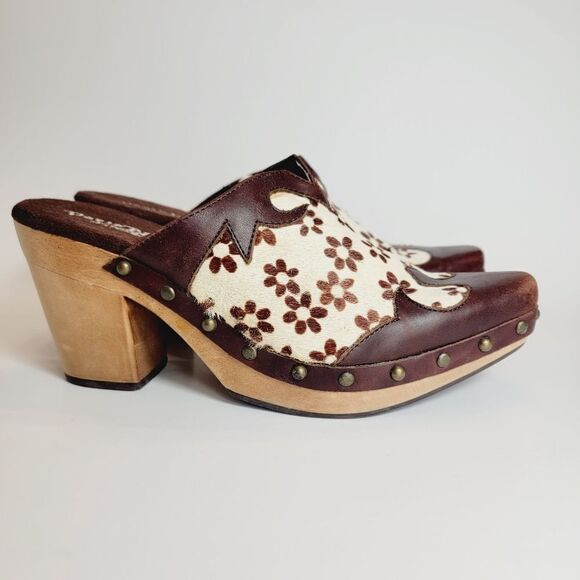 Paris Blues Cowboy Carter Freda Wooden Western Cowgirl Backless Clogs Size 6.5 - Picture 4 of 8